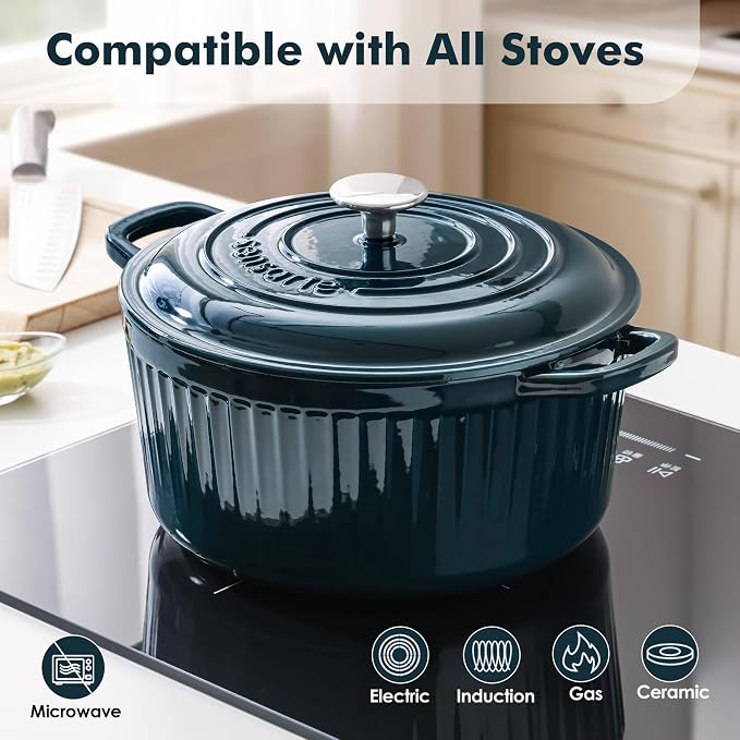 SENSARTE Enameled Cast Iron Dutch Oven Pot with Lid 3.5/5.5/6.5 Quart Heavy-Duty Round Dual Handles Kitchen Pot with Cotton Potholders & Silicone Trivet, Pot for Bread Baking, Stews, Braising, Roasting, Oven Safe, 6.5 Quart, Emerald Green
