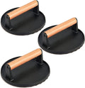 3Pcs Grill Press, Leonyo 7 Inch Round Cast Iron Burger Press, Heavy Duty Smash Burger Kit for Griddle Grill, Hamburger, Meat, Steak, Patty, Panini, Barbecue, Nonstick Pan
