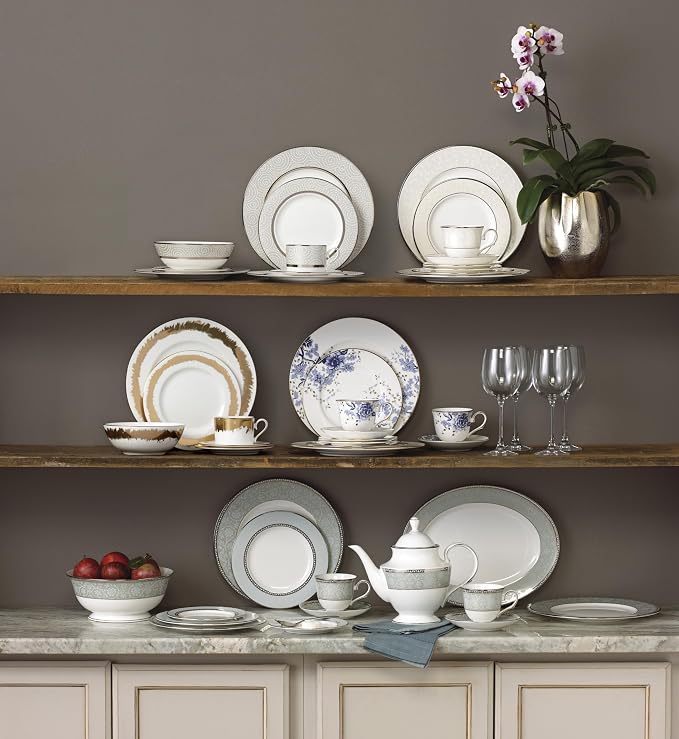 Lenox Dinnerware Set, Westmore 5-Piece Place Setting Set, Service for 1, Bone China Dinnerware, Dishwasher And Microwave Safe, Plate, Saucer, and Teacup, Kitchen and Dining (White/Blue, 5 Piece)