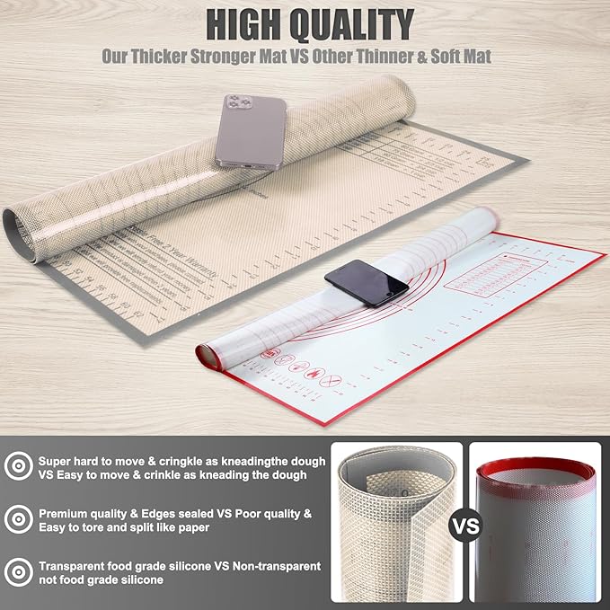 Silicone Pastry Mat 34x26 Inch Nonstick Baking Mat -Perfect for Dough, Pastry, Bread, Dough Rolling, Kneading Board, Pie Crust, Fondant, Pasta/Pizza, Kitchen Counter Mat