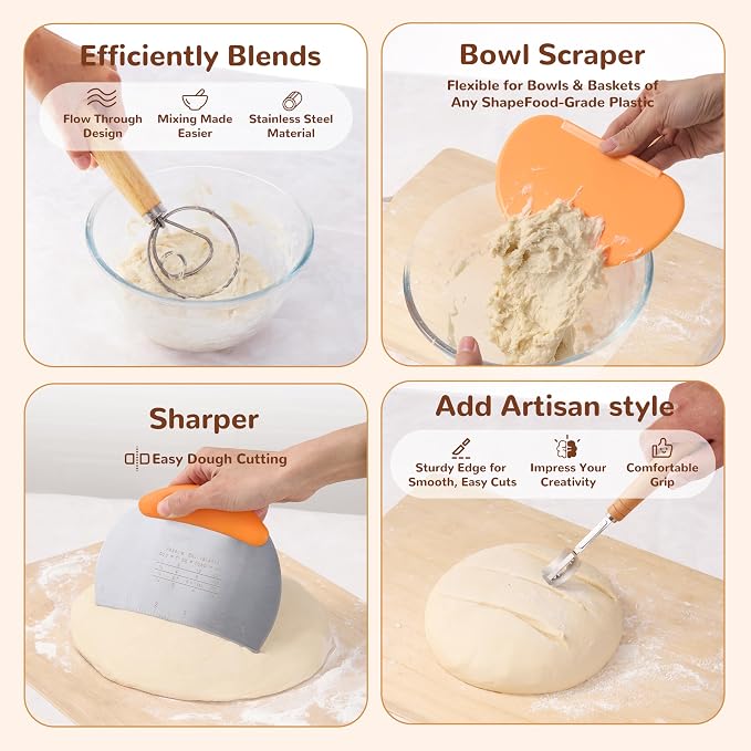 Sourdough Starter Kit, 9" Round and 10" Oval Banneton Bread Baking Supplies, Bread Making Tools Kit, Sourdough Proofing Basket, Sourdough Kit Gifts for Bakers Women Wife Mom