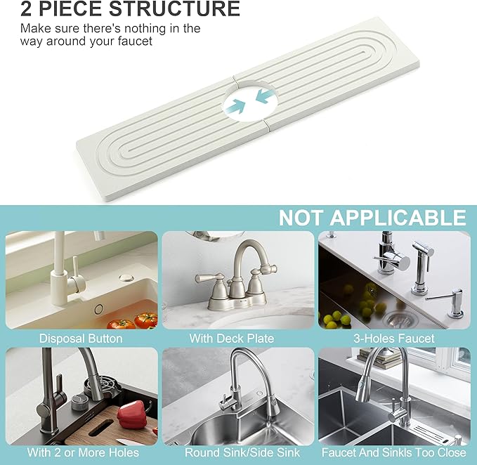 Faucet Mat for Kitchen Sink, Diatomite Fast Drying Stone Sink Tray, Super Absorbent, Prevents Moisture Buildup - Faucet Splash Guard for Bathroom Counter, Kitchen [White, 15.8" x 3.9"]