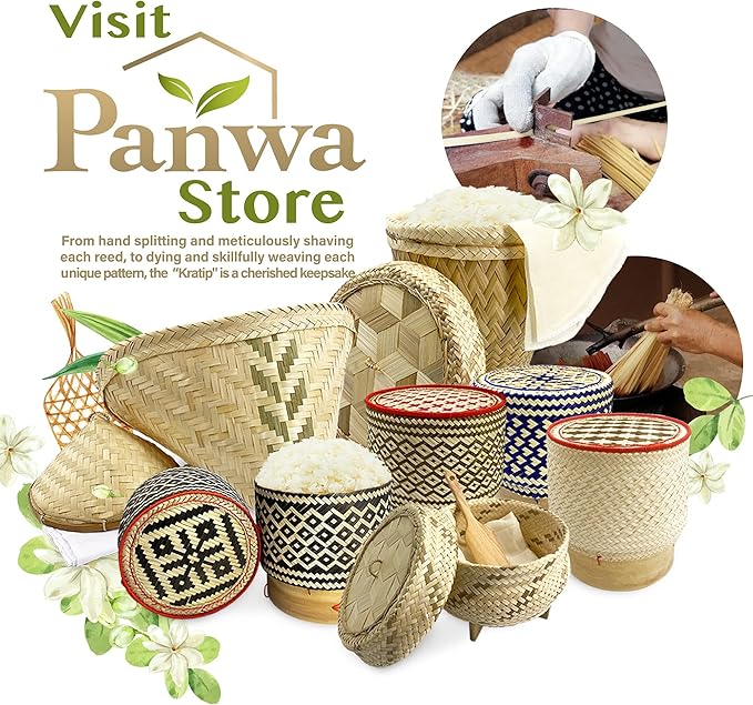 Traditional Sticky Rice Cooking Steamer Basket Wicker Lid Handcrafted “Universal Fit for all Large” Wing and Round Baskets