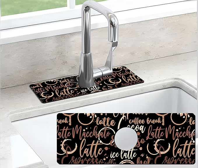 Kitchen Sink Splash Guard Faucet Mat Super Absorbent Fast Drying Mat Sink Gadgets Splash Guard Behind Faucet Drip Catcher for Kitchen (Coffee, 15x5.5in)