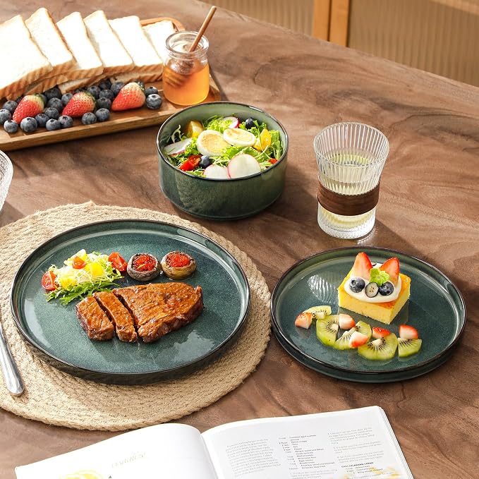 vancasso Starry Plates and Bowls Sets,12 Pieces Green Dinnerware Sets for Kitchen,Modern Stoneware Dishes Set for 4,Dishwasher and Microwave Safe