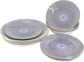 Tudor Royal Collection 12-Piece Round Dinnerware Set, Service for 4, Singapore Design, Blue Spiral, Plates Bowls Dishes, High-Gloss Premium Quality