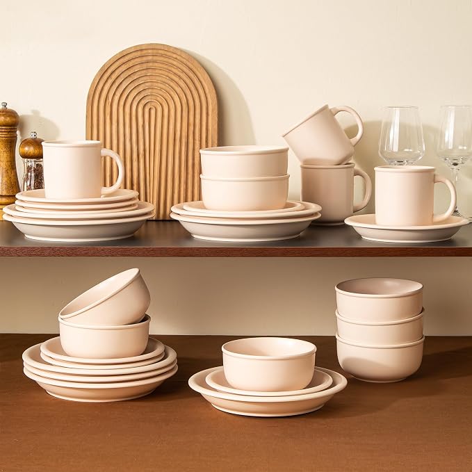 Timeworn Clay Dinnerware Set, 6 Pieces, Creamy White | Stoneware Sets for 2, Hand-Finished Glaze, Farmhouse Plates and Bowls, Microwave and Dishwasher Safe