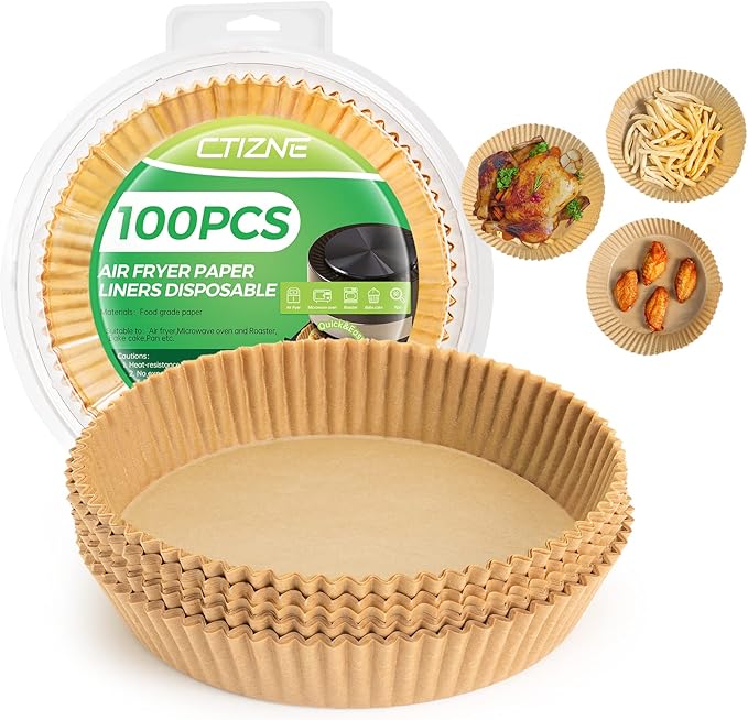 Air Fryer Paper Liner Disposable: 100PCS 8 Inch Airfryer Insert Parchment Paper Sheets, Grease and Water Proof Non Stick Basket Liners for Baking Cooking Roasting from ctizne