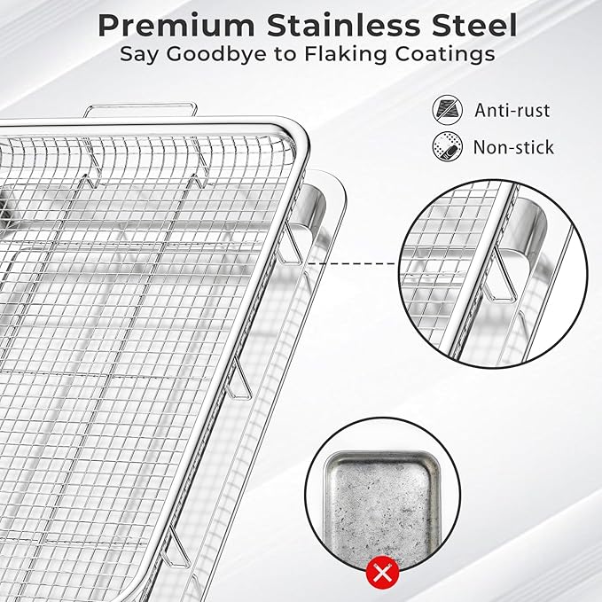 Air Fryer Basket for Oven,Extra Large 18.8" x 12.8" Oven Air Fryer Basket and Tray Set with 30 PCS Parchment Papers, THORSES Thickened Stainless Steel Air Fryer Pan and Crisper Tray for Frying Baking