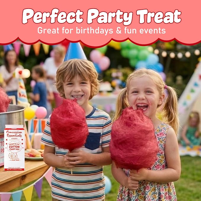 Perfectware Concession Essentials Cherry Cotton Candy Mix – Ready-to-Use Floss Sugar for Cotton Candy Machines – Makes 60–70 Cones – 3.25 lb Carton – Carnival Style Cotton Candy Sugar