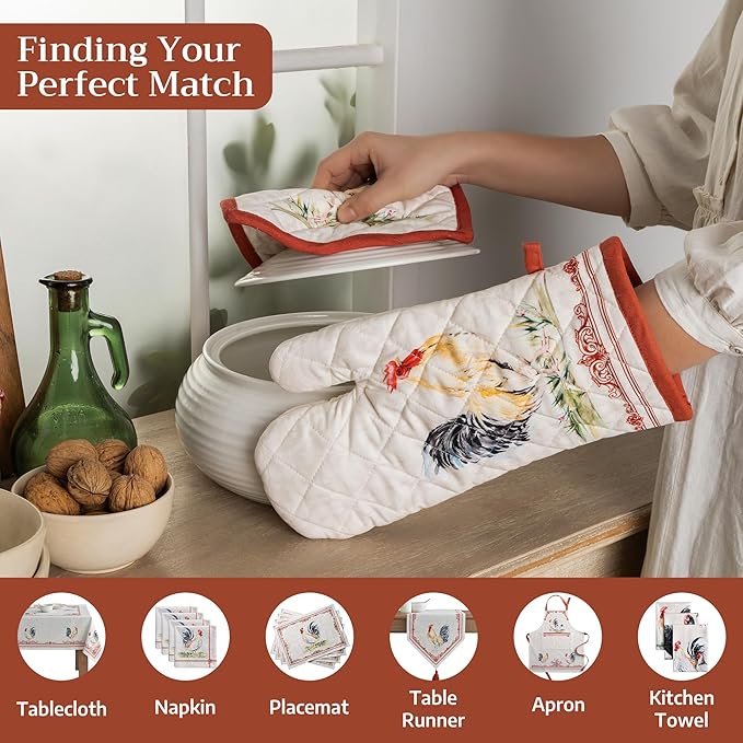 Maison d' Hermine Pot Holders 100% Cotton Heat Resistant Potholders 8" x 8" Hot Pads with Loop BBQ Cooking Baking Gifts for Mothers Day Handling Hot Pans Spring/Summer (Pack of 2, Campagne)