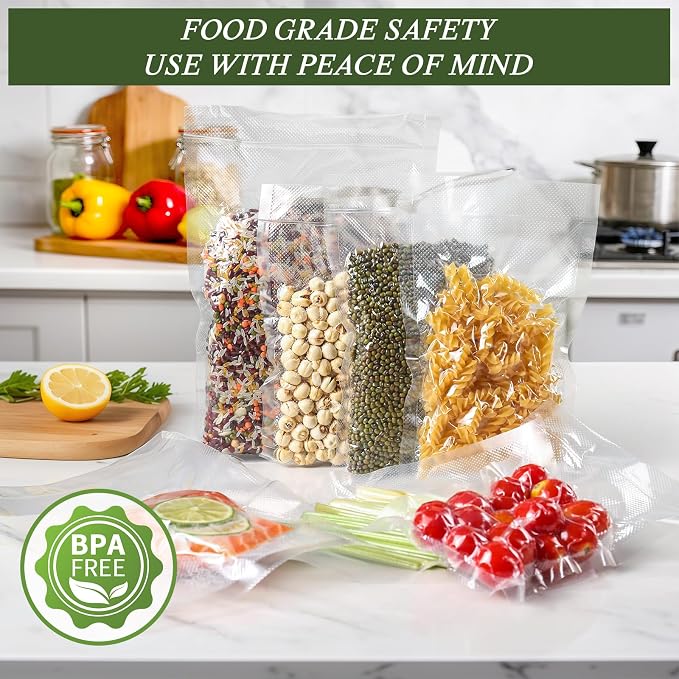 Vacuum Sealer Bags, 8"x12" Quart & 6"x10" Pint, 300 Pcs | Commercial Grade, BPA Free, Sous Vide Cooking Compatible, Puncture Prevention, Customizable Size, Kitchen Essentials