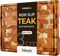 Teak Wood Cutting Boards for Kitchen, Butcher Block End Grain Checkered Wooden Cutting Board with Juice Groove Hardwood Chopping Charcuterie Board Non Toxic for Cheese & Vegetables Over Sink Solid 14"
