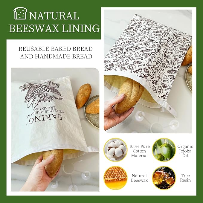 Reusable Beeswax Bread Bags,Beeswax Lined Bread Bags for Sourdough
