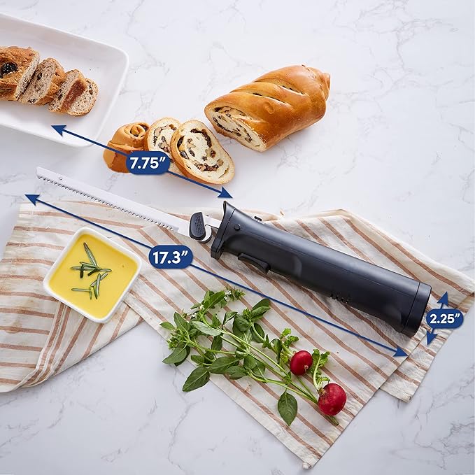 Elite Gourmet EK9810 Professional Cordless Rechargeable Easy-Slice Electric Knife with 4 Serrated Blades and Safety Lock Trigger Release, Carving Meats, Poultry, Bread, Black