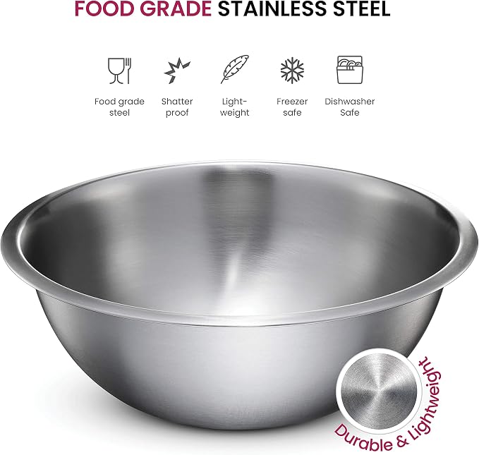 FineDine Stainless Steel Mixing Bowls Set, Dishwasher Safe, 6 Piece Metal Mixing Bowls For Kitchen, Nesting, Large, Small, Big Food Prep, Cooking, Baking