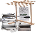 Cotswold Homeware Stainless Steel Pasta Making Machine with Adjustable Thickness Settings | Wooden Pasta Drying Rack | Pasta Cutter Scraper and Pasta Serving Tongs