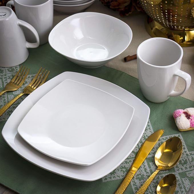 Elama Bishop 16 Piece White Porcelain Dinnerware Set