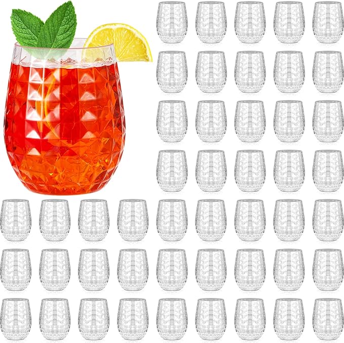 Ctosree 48 Set Tiki Pineapple Glasses 12 oz Plastic Cocktail Wine Glasses Hawaiian Tiki Cups Clear Stemless Reusable Pina Colada Cups Shatterproof Unbreakable Whiskey Mug for Tropical Bar Summer Party