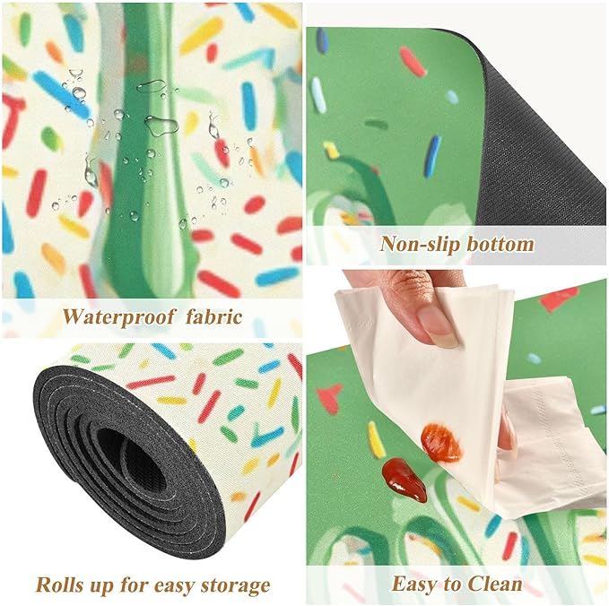 2 in 1 Table Runner Trivet for Hot Pots and Pans Heat Resistant Non Slip Waterproof 39 x 12 Inch Decorative Table Protector for Kitchen Countertop Green Ice Cream Dripping