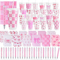 Feifeiya 72 Pcs/ 24 Set Pink Bow Gifts 24 oz Reusable Tumbler with Lids and Straws Cute Pens Notepads Set Coquette Plastic Cups Gift for Bachelorette Birthday Baby Shower Decoration Favors