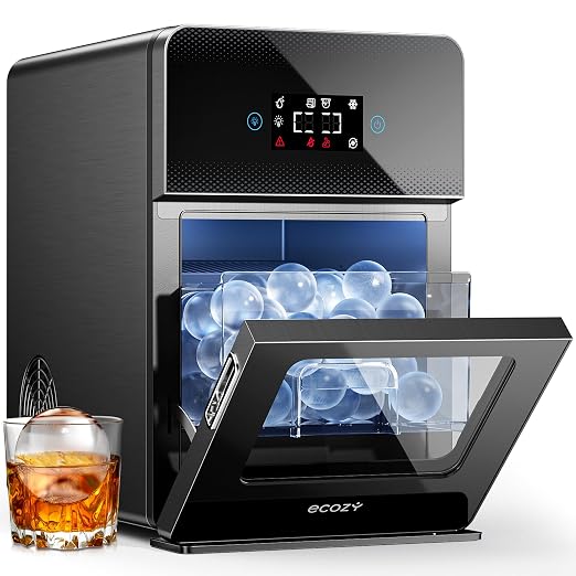 ecozy 2" Clear Ice Ball Maker Countertop with CrystalFlux Technology, 4 pcs in 40 Mins, 144 pcs/Day, Sphere Ice Maker with Enhanced Insulation, Automatic Water Supply, Self-Cleaning for Whiskey Bar