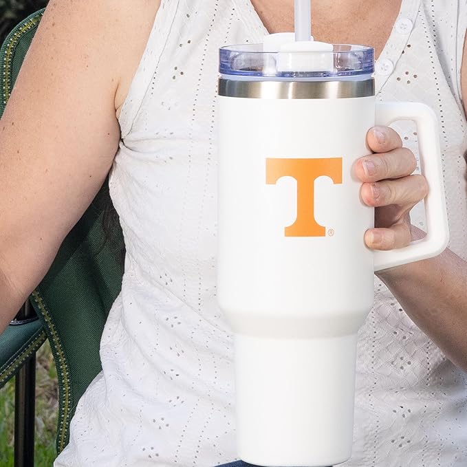 Desert Cactus University of Tennessee UT Knoxville Volunteers Vols Large Insulated Stainless Steel Handle Lid Straw Reusable Double Walled Cup Hot Cold Drinkware (40oz Ounce Rally Tumbler Design E)