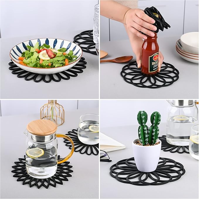 Smithcraft Trivets for Hot Dishes, Pots and Pans, Round Silicone Trivet Mat Hot Pads for Kitchen Decor, Heat Resistant Mat Countertop, Trivets Table &Quartz Countertops Teal Mats Set 6