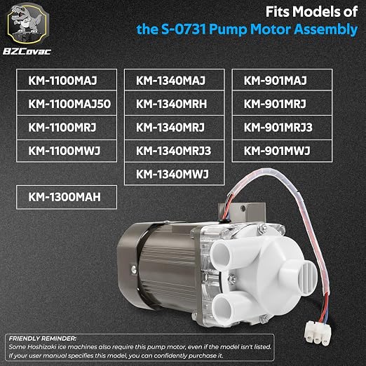 S-0731 Water Pump for Hoshizaki, Ice Machine Motor Assembly with Mounting Plate, 14-Inch Cable, and Factory Plug