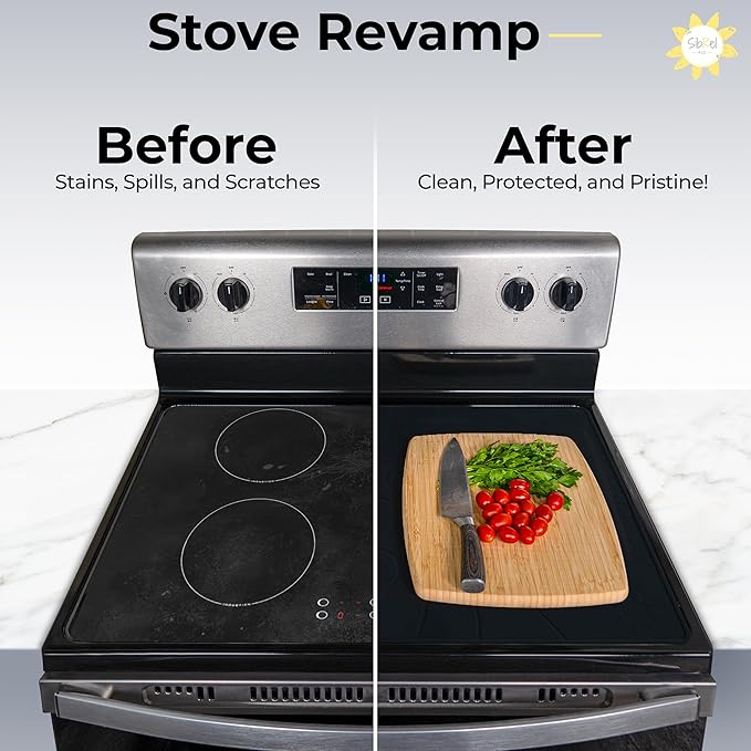 Stove Top Covers for Electric Stove - Silicone Stove Mat for Glass Top Stove - 28"x20" Stove Top Protector, Heat Resistant (450°F), XL Dish Drying Mat, Stove Cover – Black