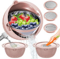 4-1 Strainer Bowl with Lid Set - Strainers and Colanders, Colander for Kitchen, Pasta Strainer, Fruit Cleaner, Veggie Wash, Funny Kitchen Present, Fruit Washing Bowl, Cooking Present for Women - Pink