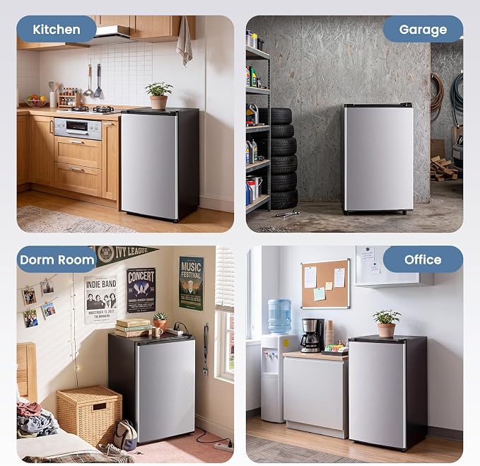 DUMOS 3.2 Cu.Ft Mini Fridge with Freezer, Single Door Refrigerator with Adjustable Thermostat, Compact Small Fridge for Bedroom, Office, Dorm,Single Door Silver