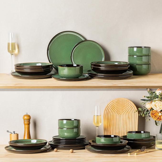 LERATIO Ceramic Dinnerware Sets for 4,Porcelain Plates and Bowls Sets,Handmade Reactive Glaze Dishes Set,Oven&Dishwasher & Microwave Safe,Service for 4