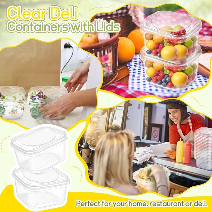 50 Pack 40 oz Deli Containers with Lids, Tamper Proof Leak Resistant Clear Plastic Food Storage Containers, Airtight Meal Prep Container for Soup Salad Tiramisu, Microwave & Dishwasher Safe
