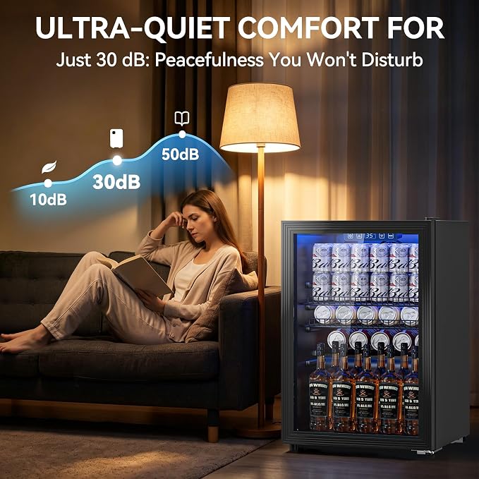 Tehanld 2.5 Cu.Ft Wine Fridge, Beverage Fridge With Glass Door, Wine Cooler Refrigerator, Beverage Drink Beer Cooler, Adjustable Shelves & Digital Temperature Display, 22 Bottle 95 Can