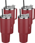 HASLE OUTFITTERS 40 oz Stainless Steel Tumbler with Handle, Vacuum Insulated Tumblers Bulk, Reusable Double Wall Travel Coffee Mug, Durable Powder Coated Water Bottles(Wine Red, 4)