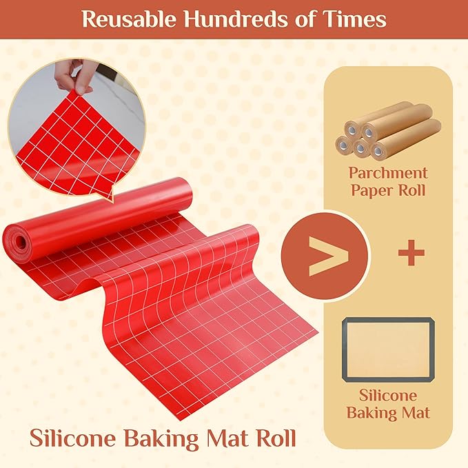 Silicone Baking Mat, 12 IN x 6 FT Free Cutting Baking Sheet,Non-Stick Reusable Dough & Pastry Mat,Non-Slip Silicone Mat Roll for Air Fryer Liner,Freeze Dryer,Oven Baking Pan,Kitchen Counter