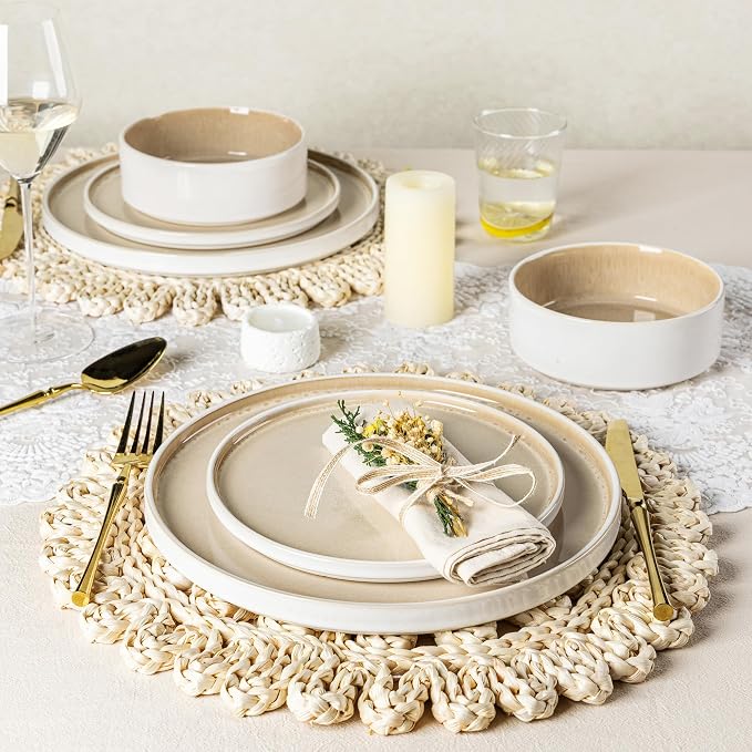 AmorArc Ceramic Dinnerware Sets, Handmade Reactive Glaze Stoneware Plates and Bowls Sets,Highly Chip and Crack Resistant | Dishwasher & Microwave Safe Dishes Set, Service for 4 (12pc)
