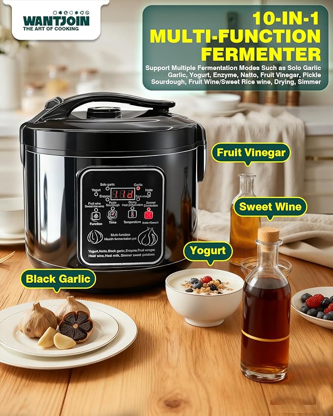 WantJoin Black Garlic Fermenter 6L - Full Automatic Intelligent Control Black Garlic Maker, 360° Even Fermented，Makes 3-4 LBS Garlic Fermenter Machine, Makes Multi Clove & Whole Clove Garlic