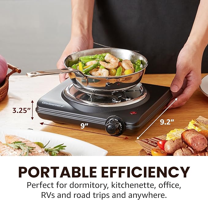 Elite Gourmet ESB100B Countertop Single Coiled Burner Electric Hot Plate, Temperature Control, Indicator Light, Easy to Clean, Black (Pack of 8)