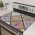 Decorative Stove Top Covers for Electric Stove 28"x20" – Heat Resistant Glass Cooktop Protector Dish Drying Mat – Non-Slip Rubber Backing Washer Top Cover Waterproof Extra Counter Space (Boho)