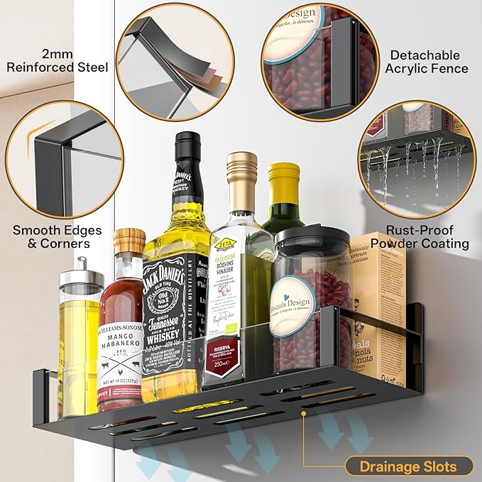 DTUQYX Magnetic Spice Rack for Refrigerator, 8 Pack Clear Plastic Front Metal Magnetic Shelves with Magnet Hooks Rack, Utensil Caddy & Adjustable Paper Towel Holder, No Drill Kitchen Storage Organizer