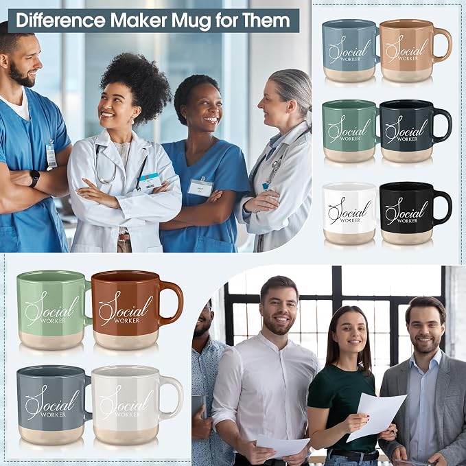 Didaey 10 Pcs Social Worker Appreciation Gifts Bulk 13 oz Ceramic Coffee Mugs Thank You Cups Social Worker Graduation Gift for BSW MSW DSW LCSW Must Haves Office Work, 10 Colors