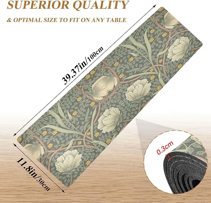 ALAZA William Morris Trivet Table Runner 40 Inches Long Trivet for Hot Pots and Pans/Hot Dishes,Table Protector Heat Up to 230F, Decorative Hot Plates Mat for Kitchen Countertop