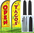 Buryeah Feather Banner Feather Flag Taco Sign Business Signs for Outside Open Flags for Businesses with Pole Ground Stake Portable for Mexican Restaurants, Diners, Markets(Yellow)