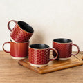 GBhome 8OZ Stackable Coffee Mugs, Ceramic Coffee Mugs with Texture Patterns for Man,Woman,Dad,Mom, Modern Coffee Cups Set of 4 for Espresso/Cappuccino. Dishwasher&Microwave Safe,Red