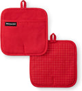 KITCHENAID Gourmet Series Gridlines Pot Holders 2-Pack Set, Heat Resistant up to 600°F, Soft Silicone Grip, Magnetic Cuff, Passion Red, 8"x8"