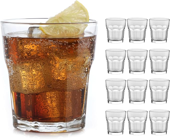 Libbey Gibraltar DuraTuff Drinking Glass Drinking Cup Set, Iconic Heavy Base Bar Glassware hick Drinking Glasses Set of 12, 12-Ounce Double Old Fashioned Rocks Glasses