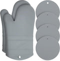 6 Pack Oven Mitts and Pot Holders Sets,Silicone Oven Mitts &Hot Pads,Long Cooking Gloves,Kitchen Trivet Mats,Kitchen Home Essentials,12.9" Mitts 7" Trivets (1*Pair Grey Oven Mitts+4*Trivet)
