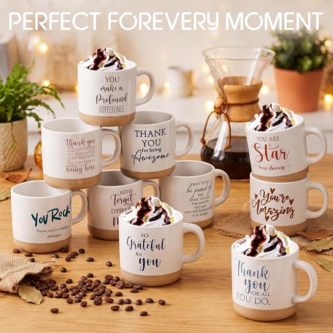 Didaey 10 Pcs Thank You Mugs Bulk Appreciation Gifts for Employee Coworkers Teachers Nurse Office Staff Inspirational Ceramic Thank You Coffee Mugs for Housekeeper Vet Tech Medical Assistant